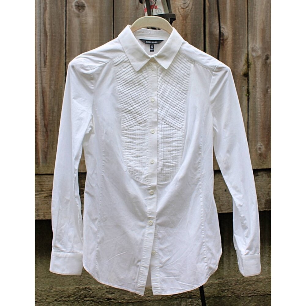 Karen Millen - Women's Tuxedo Button Up Shirt, Extra Long, White - 6